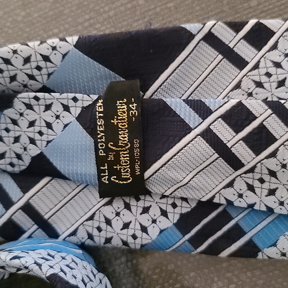 VINTAGE 70s Retro Cravatier Mr Rogers Mod Polyester Neck Tie Mid Century Blue - Picture 7 of 14